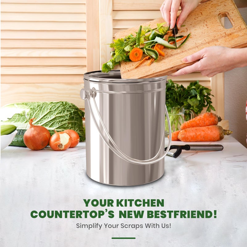 Utopia Kitchen Indoor Compost Bin Kitchen, Odorless Composting with Charcoal Filter, 1.3 Gallon Stainless Steel Large Composter for Countertop & Under Sink, Easy Cleaning, One Extra Filter - (Silver) - Image 5